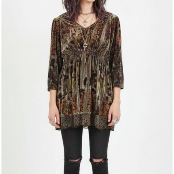 Y2K Velvet Babydoll Top XL Tunic Lace Sequins Hem Dark Fairy Grunge Whimsy Boho - Picture 2 of 12